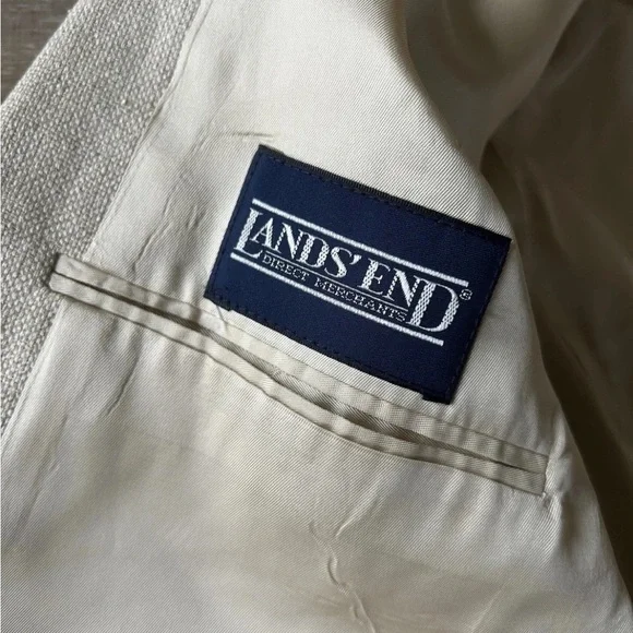 ▶️ Vintage Hopsack 100% Silk Sport Coat 43R Cream Textured Blazer Jacket USA 90s - Picture 4 of 15